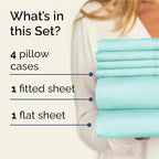 Full Sheets Set 6 Piece - Includes 4 Pillowcases - Bed Sheets Full Size - Soft Hotel Luxury Bedding - Cooling, Comfy, Cozy & Breathable - 1 Flat & 1 Fitted & 4 Pillowcases w/ Deep Pockets - Spa Blue