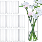 12Pcs Glass Cylinder Vases 8 Inch Tall Clear Flower Vases for Centerpieces Wedding Decoration, Hurricane Floating Candle Holder for Party Table Home Decor
