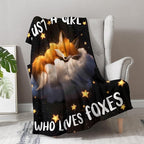 Fox Blanket Gifts for Kids Woman - Just A Girl Who Loves Foxes Themed Cute Animal Lovers Throw for Teen Adults Soft Fleece Cozy Bed Couch Decor Birthday Christmas Lightweight Blanket 50"x60"
