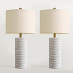 PoKat 27" Stone-Like Farmhouse Ceramic Table Lamps Set of 2 for Bedroom, Rustic Nightstands Lamps for Night Stands, Distressed Neutral Bedside Lamps with Natural Textured for Living Room, Home Decor