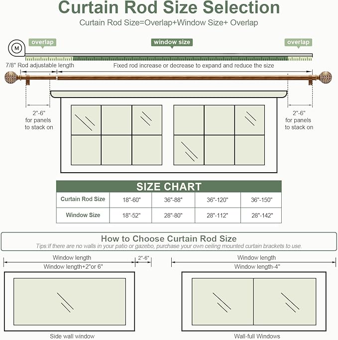 Gold Curtain Rods for Windows 28 to 48 Inch,1'' Diameter Drapery Rods with Imitation Wood Grain Leaf Pattern Finials,Boho Adjustable Heavy Duty Curtain Rods Set,18-60'',Antique-Gold Wood