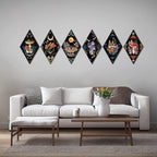 Sintuff 6 Pieces Halloween Gothic Wall Decor Boho Sun Moon Phases Wall Art Gothic Minimalist Stars Sun Hanging Wooden Home Decor Farmhouse Pediments for Gallery Living Bedroom Room(Mushroom)