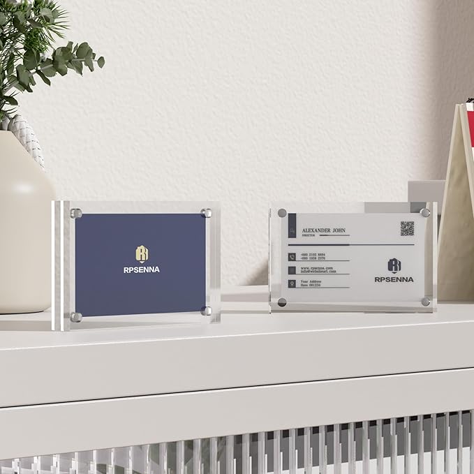 Mini Picture Frame 2.5x3.5 inch Acrylic Magnetic Photo Business Clear Card Frame 20mm Thick Double Sided Wallet Size Desktop Display Frames for Cards Photos Office Home Decor 20 PCS