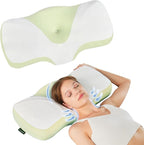 Without Pain Cervical Neck Pillow for Sleeping, Ergonomic Contour Side Sleeper Pillows for Adults, Cooling Orthopedic Pillow for Neck Relief Support, Memory Foam Pillows Back Stomach Sleepers [Green]
