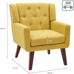 Accent Chair Button-Tufted Upholstered Living Room Chairs Comfy Reading Chair Mid Century Modern Chair with Linen Fabric Lounge Arm Chairs for Living Room Bedroom (Bright Yellow)