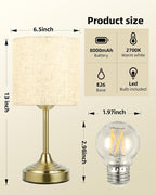 Battery Operated Lamp, 8000mAh, Dimmable, 2700K, Touch Control, Portable, Small, LED, Wireless, Rechargeable, Cordless, Desk Lamp, Kitchen Lamp, Fabric Shade, for Dining Room, Bedroom, Living Room