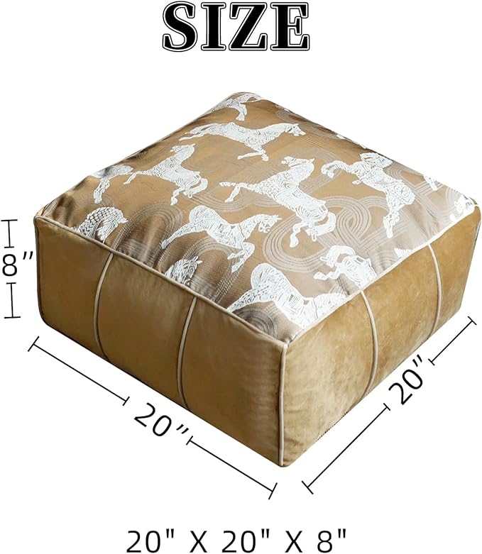 Unstuffed Pouf Cover Ottoman Footrest Animal Foot Stool Floor Bean Bag Floor Chair Storage for Living Room Bedroom Home Decor (Brown, 20 x 20 x 8 Inches Sqaure)