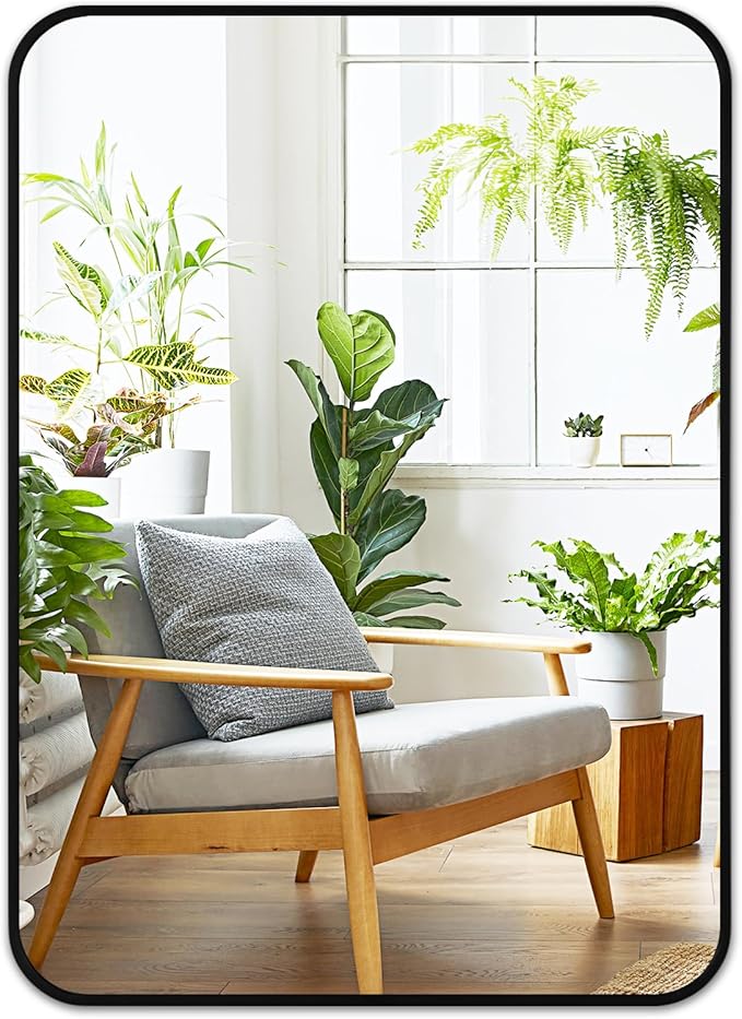 Fabuday Black Bathroom Mirror for Over Sink - 20x28 Rounded Rectangle Wall Mirror, Matte Metal Framed Vanity Rectangular Mirrors for Bedroom, Living Room, Entryway Decor, Horizontally/Vertically