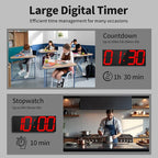 18.7'' Automic Digital Wall Clock, LED Wall Clock with Large Display, Multi-Function Clock with Alarm and Timer, Auto Time Sync Digital Clock with Adjustable Brigthness(Red)