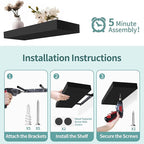 LaVie Home Floating Shelves, 47 Inch Wall Shelf Set of 2, Hanging Shelf with Invisible Brackets, Wall Decor for Bathroom, Bedroom, Living Room, Kitchen Storage,Classic Black