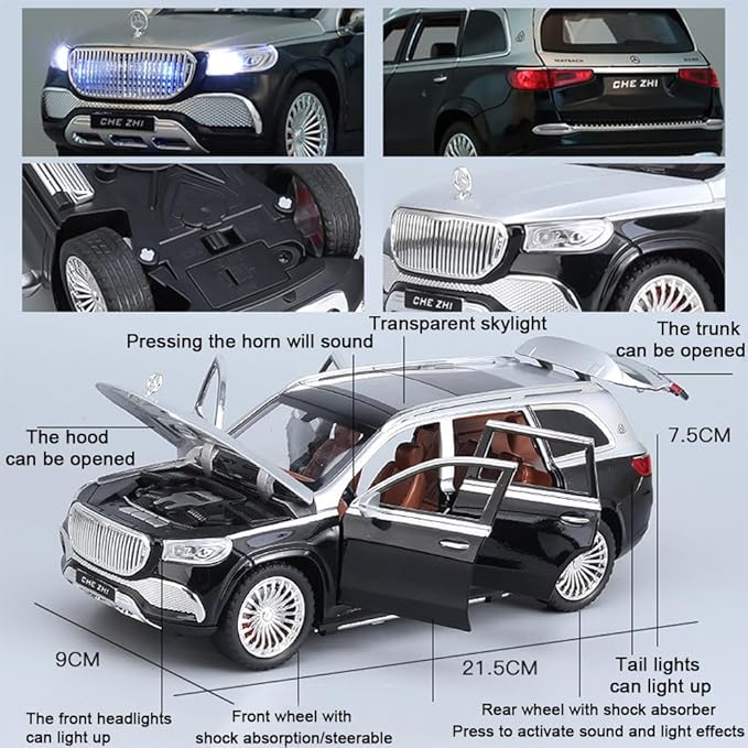 EROCK 1:24 Benz Toy car, Benz Maybach GLS600 Alloy car Model Toys, with Sound and Light Function, Suitable for Adults and Children as Gifts, Collectibles, Decorations. (White Black-GLS600)
