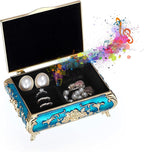 ELLDOO Vintage Music Box, Blue Metal Musical Jewelry Box Keepsake Box, Small Trinket Jewelry Storage Box Gift for Girl Women (Tune: You are My Sunshine)