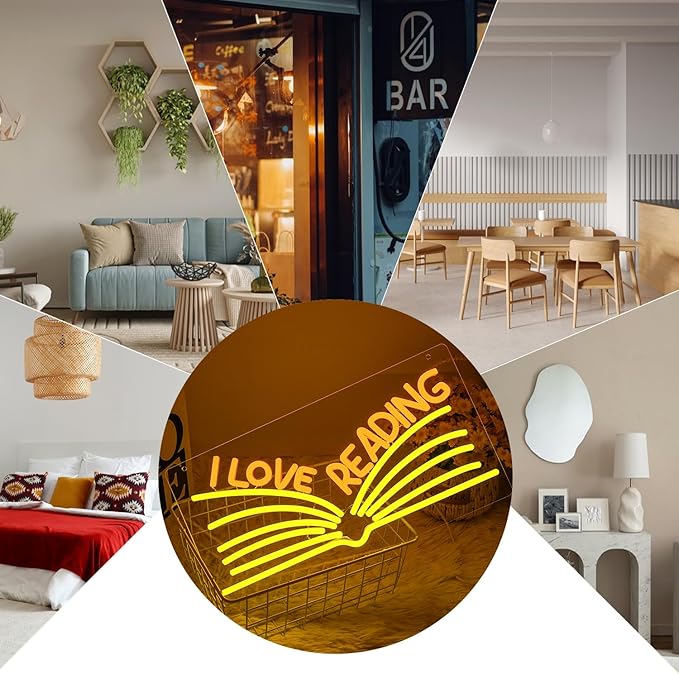 I Love Reading Neon Sign for Wall Decor, Yellow Read More Books Neon Light, Dimmable Classroom LED Light Up Sign for Classroom, Bookstore, Library, Bedroom