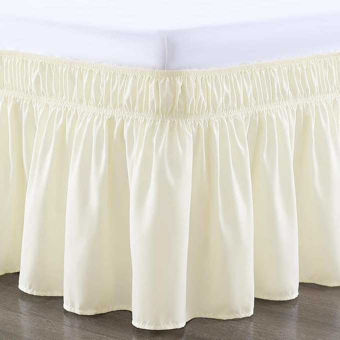 RIMELA Bed Skirt King Size 12 Inch Drop, Wrap Around Elastic Bedskirt Solid Microfiber Luxury Hotel Quality Fabric, Easy to Install Machine Washable Wrinkle & Fade Resistant, Cream
