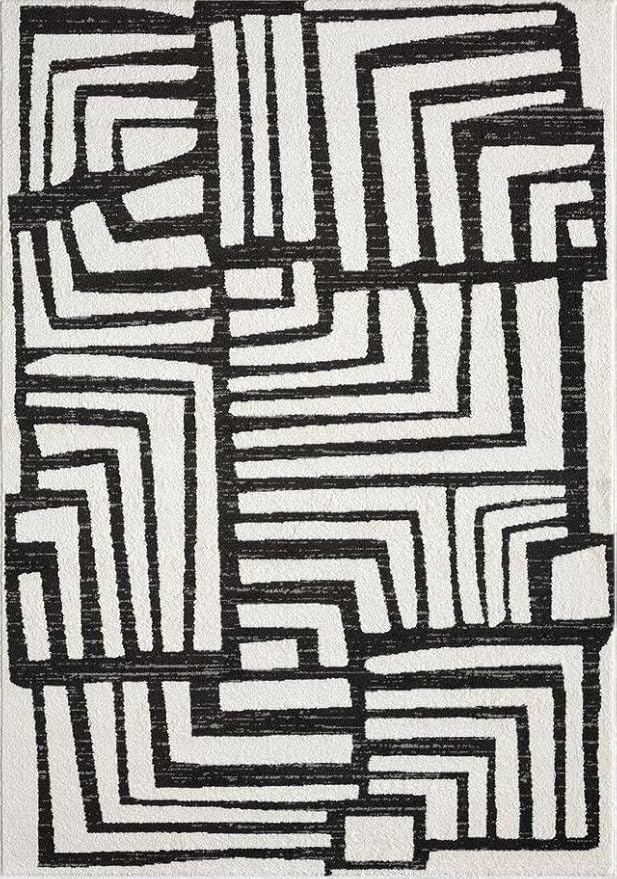 Abani Nomad Cream & Grey Area Rug 2' x 3' for Living Room, Bedroom - Geometric Box Design - Durable & Easy to Clean