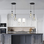 Raindrop Pendant Lights Kitchen Island Teardrop Black Hanging Light Fixtures Clear Solid Glass Pendant Light Modern Chandeliers for Dining Room Porch Corridor Living Room(2-Light)