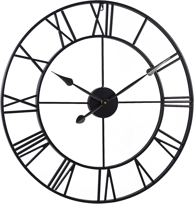INFINITY TIME Large 30 Inch Wall Clocks for Modern Living Room Decor,Black Metal Roman Numeral Wall Clock Decorative for Dinning Room,Home Office