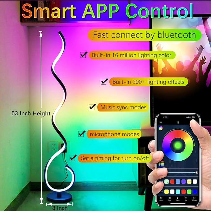 BESKEITE RGB Spiral Floor Lamps for Living Room, Smart LED Corner Floor Lamp for Bedroom with Remote APP Control, Modern Standing Lamp with Music Sync Color Changing Mood Lighting for Home Decor