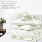 CozyLux Queen Size Comforter Set Ivory - 7 Pieces Bed in a Bag, Cream Off White Comforter Queen Size, Bedding Sets with All Season Quilted Comforter, Flat Sheet, Fitted Sheet, Pillowcases