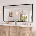 WEER Black Framed Mirror 55X30 Inch, Rectangular Matte Black Bathroom Vanity Mirror, Farmhouse Bathroom Mirror with Tempered Glass, Anti-Rust, Hangs Horizontal or Vertical