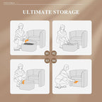 Mid-Century Velvet Living Room Chair Set of 2 with Storage Ottoman, Space-Saving Accent Chairs for Bedroom/Reading Spaces/Office, Khaki