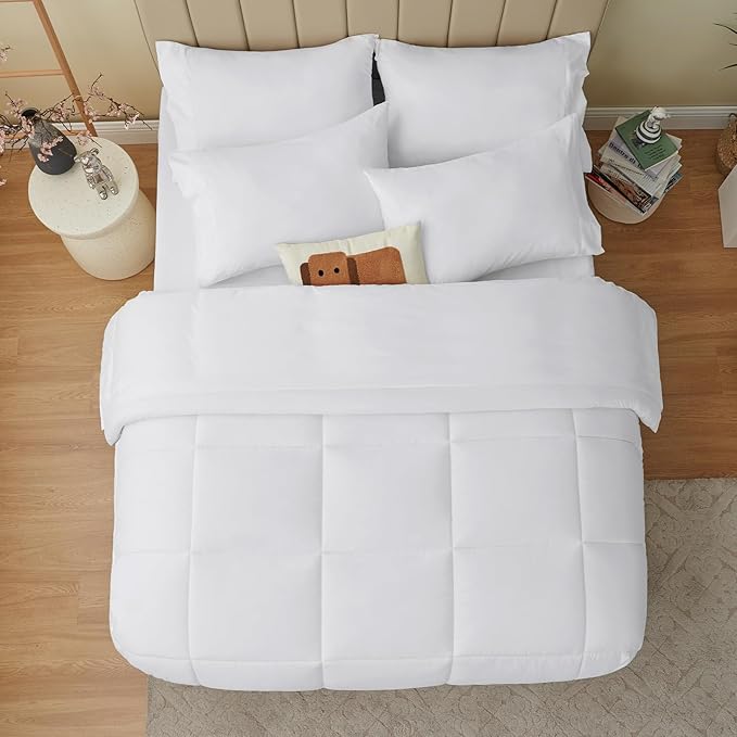 CozyLux Twin Comforter Set with Sheets White, 5 Pieces Bed in a Bag, White Comforter Twin Size, All Season Bedding Set with Stitch Quilted Comforter, Flat Sheet, Fitted Sheet, Pillowcases