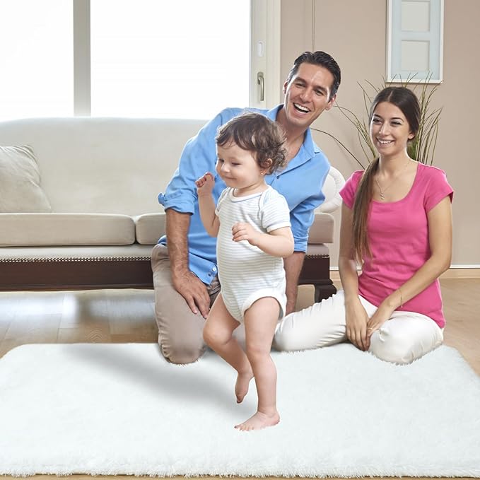 White Area Rug for Living Room: White Shag Rugs for Bedroom - Fluffy Area Rug 5x8 Plush Shaggy Carpet for Living Room,Bedroom