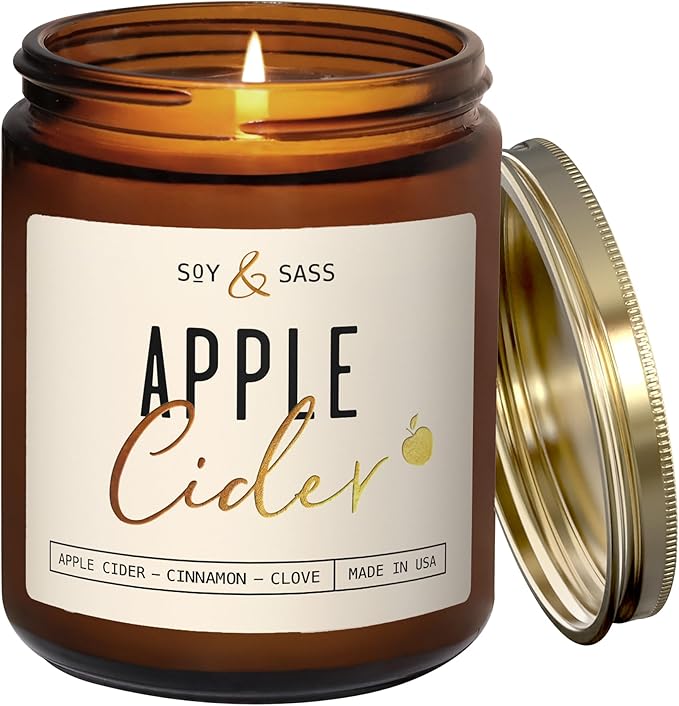 Apple Cider Candle, Fall Candles I Apple Cider, Cinnamon & Nutmeg - Infused with Essential Oils I Mulled Cider Fall Scented Candle (Soy) for Home I 9oz Reusable Jar I 50Hr Burn I Made in USA