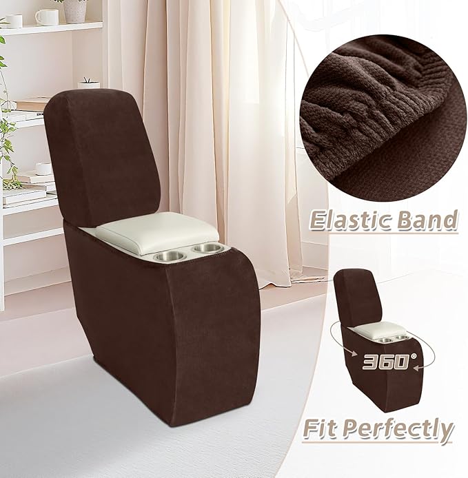 Arfntevss Sectional Recliner Couch Covers Velvet Corner Sectional Sofa Cover for Reclining Couch Stretch L Shape Recliner Slipcover Washable Middle Console Protector (1 Console Cover, Dark Brown)