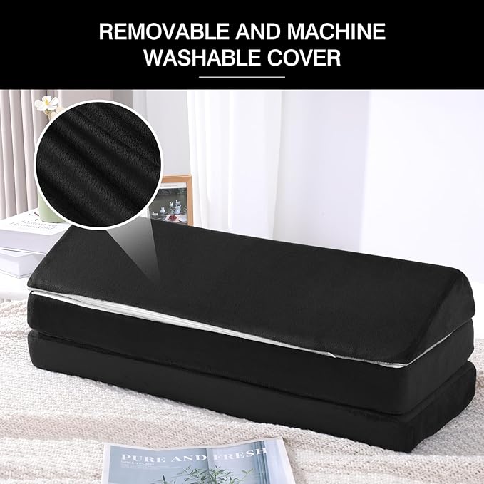 BALAPET 3-in-1 Adjustable Height Wedge Pillow, 7" Height Leg Knee Pillow for Side Sleepers & Aligns Spine, Supportive Bolster Pillow for Pregnancy Relieves Pressure Hip Leg Elevation, 22", Black