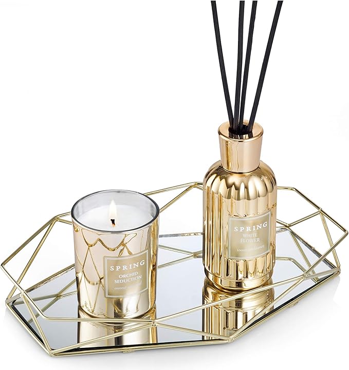 SPRING Fragrance Reed Diffuser Set | 6.1 oz (180ml) | Fragrance Made in France | Home Décor | Scented Aromatic Oil | Room Air Freshener White Flower | Lily, Jasmine, Lily of The Valley and Tuberose