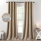 MIULEE 100% Blackout Linen Textured Curtains for Bedroom Solid Thermal Insulated Copper Brown Grommet Room Darkening Curtains & Drapes Luxury Decor for Living Room Nursery 52 x 120 Inch (2 Panels)
