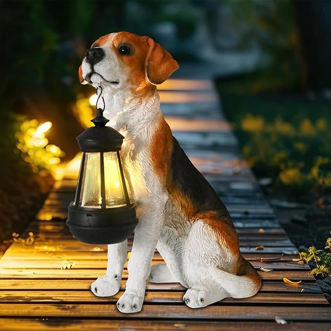 Solar Dog Statue Outdoor Decor - Beagle Dog Statue With Solar Lights for Patio, Lawn & Garden, Housewarming Gift