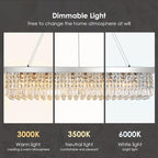 Siljoy Modern Rectangular Crystal Chandelier, 47" Rectangle Raindrop Hanging Ceiling Pendant Light Fixture Adjustable Height for Kitchen Island Dining Room, Polished Chrome Finish, L47 x W10 x H10