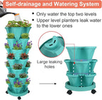 Vertical Planter, 7 Tier Stackable Strawberry Planter with Garden Tool Set, Movable Indoor/Outdoor Garden Herb Pot for Growing Vegetables and Succulents, Teal