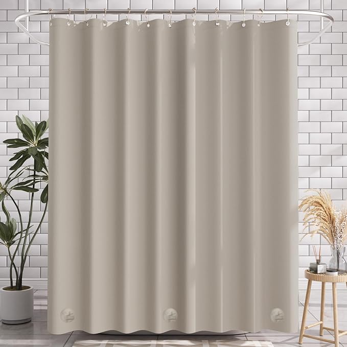 AmazerBath Shower Curtain Liner, 72x72 Tan Shower Liner, Cute Plastic Shower Curtain Liners, Lightweight Waterproof PEVA Khaki Shower Curtains for Bathroom with Magnets and 12 Grommet Holes