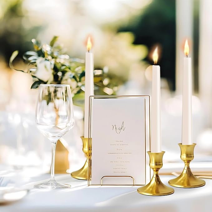 Vintage Gold Taper Candle Holders, Set of 12, Metal Taper Candlestick Holder for Dinner Room Table Centerpiece, Wedding Reception, Festive,Mantel Decoration, Home Decor (Titanium Gold)