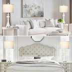 28" Farmhouse Lamps Set of 2 with USB A+C Fast Ports & AC Outlets, Vintage Rustic 3-Way Dimmable Touch Control Table Lamps, Rustic Traditional Bedside Nightstand Lamp for Living Room Bedroom White