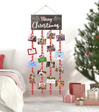AKEROCK Christmas Card Holder Display, Christmas Wall Decor - Wooden Hanging Christmas Picture Frame with 30 Clips for Xmas Holiday Wall Door Window Home Décor