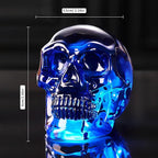 Crystal Halloween Skull Skeleton Decor, Blue Glass Skull Gifts for Men Home Decorations with Gift Box, Art Glass Day of The Dead Skull Halloween Paperweights Collectibles (Blue)