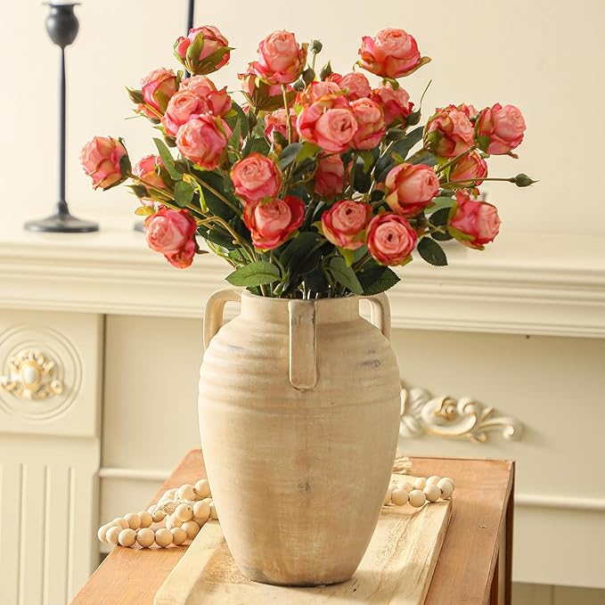 Ceramic Flower Vase Home Decor - Farmhouse Flower Vases Rustic Vintage Style Aesthetic Modern for Table Living Room Kitchen Bedroom Decoration House Desk Decorative Accessories Gift (Clay)
