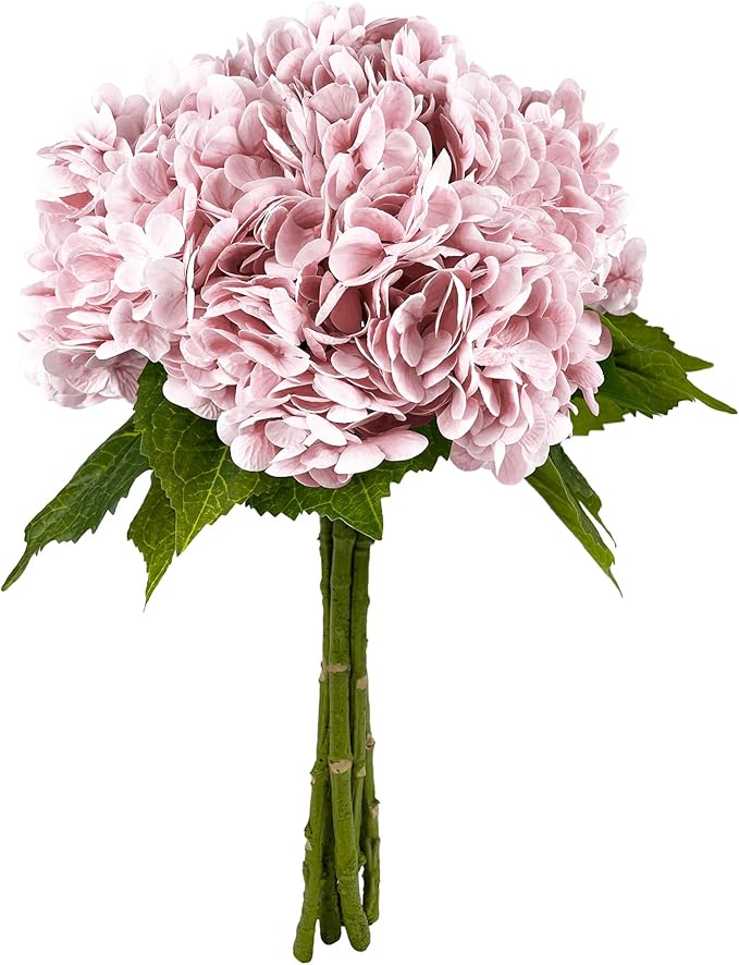 Yatim 21In Pink Artificial Hydrangea Flowers 5 Pcs Real Touch 3D Print Latex Flowers for Wedding Centerpieces Bouquets DIY Floral Decor Home Decoration with Stems