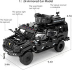 Compatible for 1:24 Saber-Toothed Tiger Alloy Armored Car Model, Collectible Diecast Armoured Explosive Protected Vehicle Toy, Pull Back Toy Car with Sound and Light for Adult Kids (Black)
