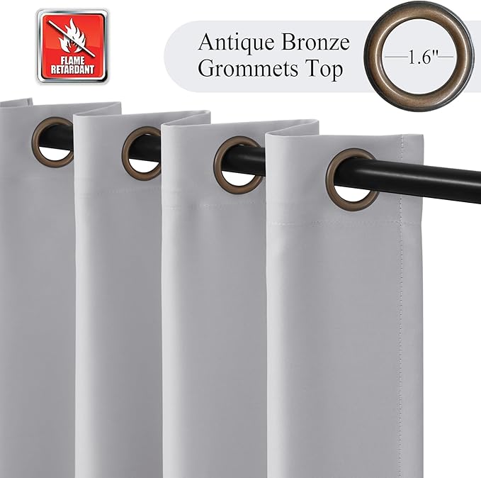 Fcosie Bronze Grommet Flame Retardant Curtains, Room Darkening Fire Resistant Drapes for Kitchen, Fireproof Drapery for Patio, 80% Light Reducing Window Drapery, Greyish White, 84Wx84L Inches, 2 PCS