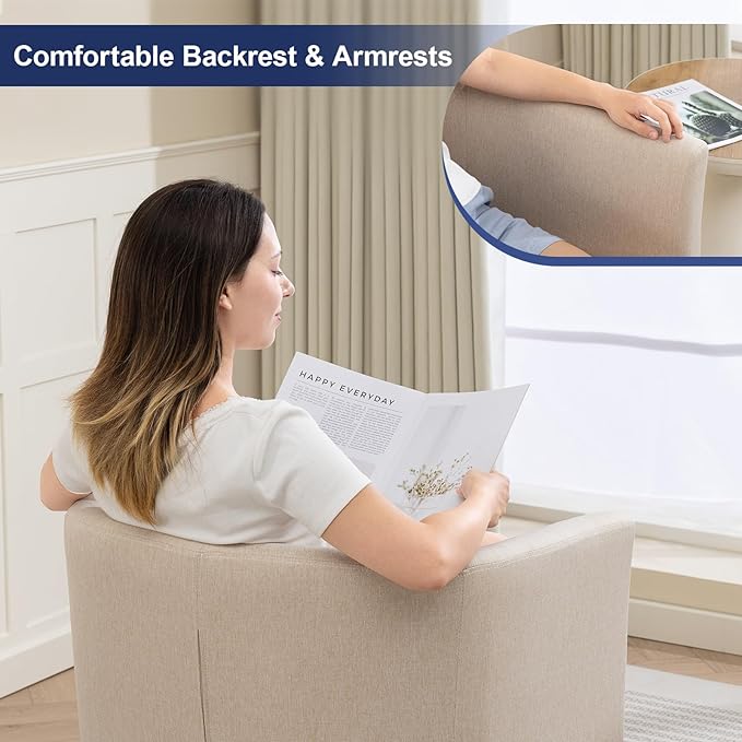 Accent Barrel Chair, Modern Comfy Living Room Chairs with Armrest Small Reading Chair with Cozy Soft Padded for Bedroom Reception Room Cafe,Begie