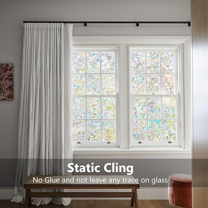 LEMON CLOUD Rainbow Window Film, 11.8 x 157.4 Inch, Static Cling, UV Protection 99%