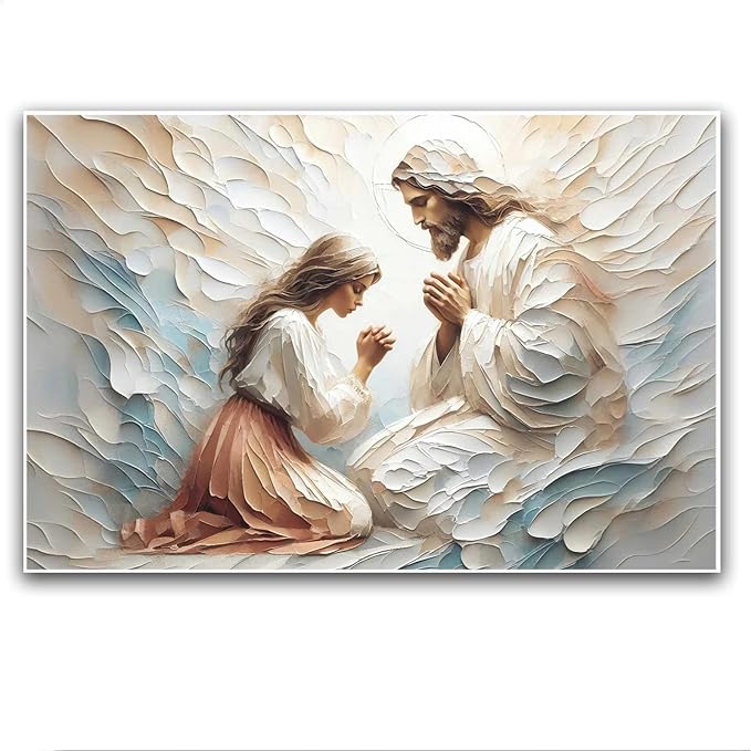 XWNLTEPK Praying to Heaven Christian Art Jesus and Woman Praying Bible Canvas Wall Decor Jesus Portrait Mormon Wall Print