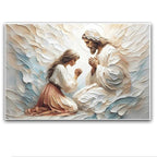 XWNLTEPK Praying to Heaven Christian Art Jesus and Woman Praying Bible Canvas Wall Decor Jesus Portrait Mormon Wall Print