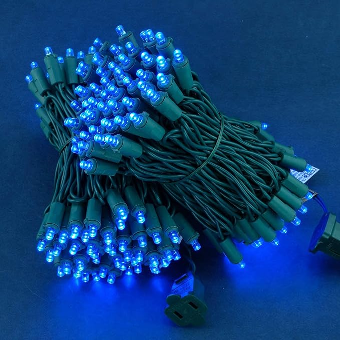 200 Count Blue Wide Angle LED Christmas Lights, 66 ft Green Wire UL Certified Commercial Grade 5mm Holiday String Light Set (Blue)