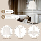 Vintage Table Lamp Set of 2, 33'' Tall Skinny Candle Stick Buffet Lamps with Pleated Shades, 3-Way Dimmable Bulb Included, Traditional Nightstand Bedside Lamps for Living Room Bedroom Dinning Entryway